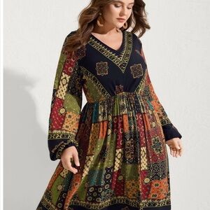 BloomChic Multicolor Patchwork Long Sleeve Dress